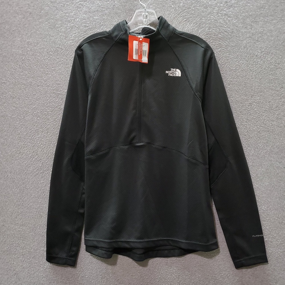 The North Face Women Activewear Top Large Black Shirt Logo‎ FlashDry 1/2 Zip NWT